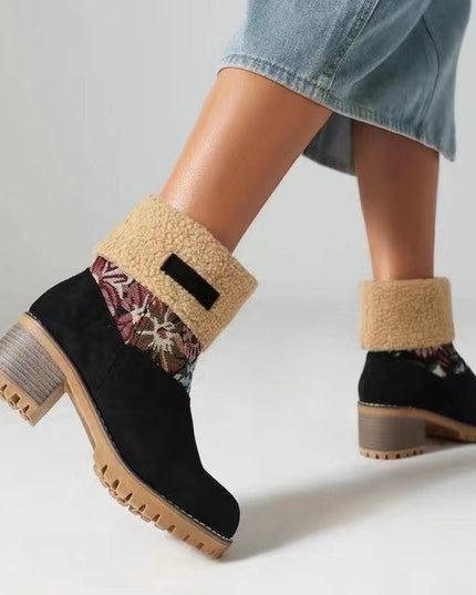 Women's warm thick sole high heel snow boots - Libiyi