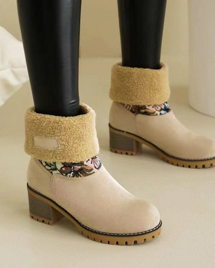 Women's warm thick sole high heel snow boots - Libiyi