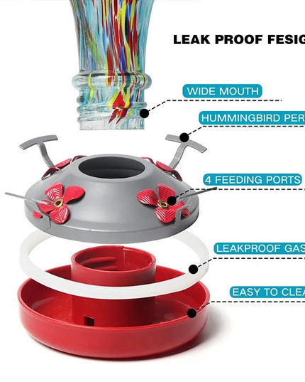 Hand Blown Glass Hummingbird Feeder - 25 Ounces - Libiyi