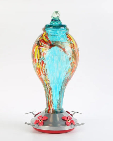 Hand Blown Glass Hummingbird Feeder - 25 Ounces - Libiyi