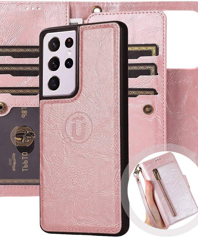 Detachable Flip Zipper Purse Phone Case For Samsung S21 Series - Libiyi