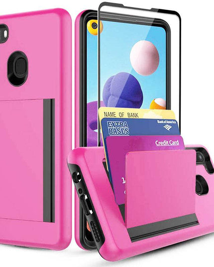 Armor Protective Card Holder Case for Samsung A21(US) With 1 PACK Screen Protector - Libiyi