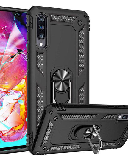 Samsung A70 Luxury Armor Ring Bracket Phone Case With 1-Pack Tempered Glass Screen Protector - Libiyi