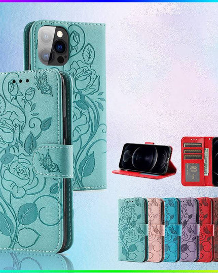3D Embossed Rose Wallet iPhone Case - Libiyi
