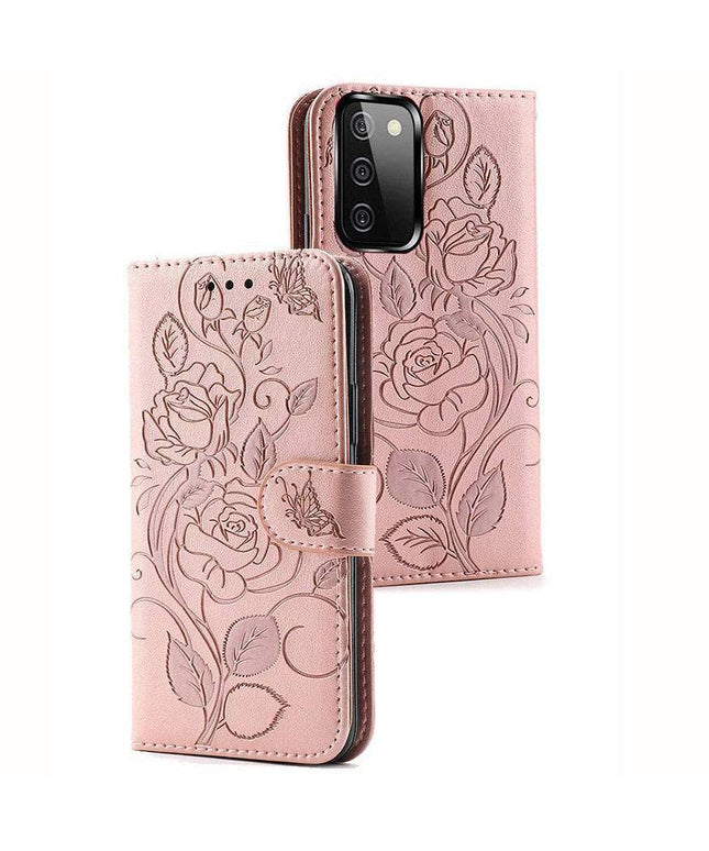 3D Embossed Rose Wallet Case For Samsung A02S - Libiyi
