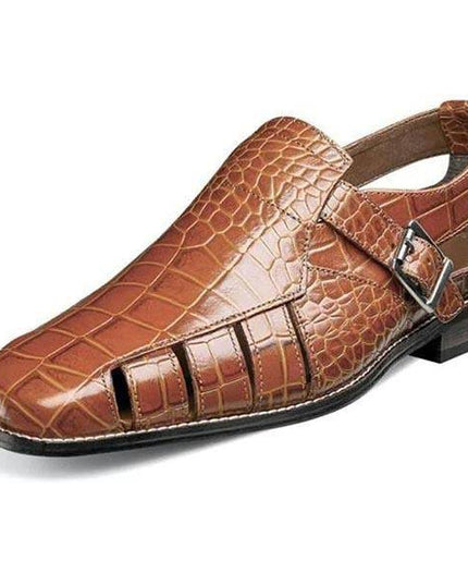 Men Casual Crocodile Print Leather Fisherman Sandals - Libiyi
