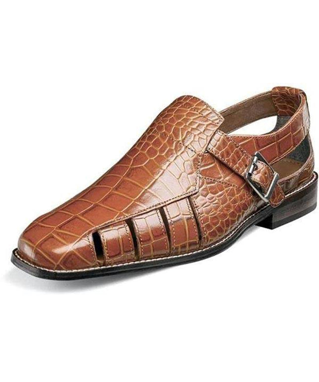 Men Casual Crocodile Print Leather Fisherman Sandals - Libiyi