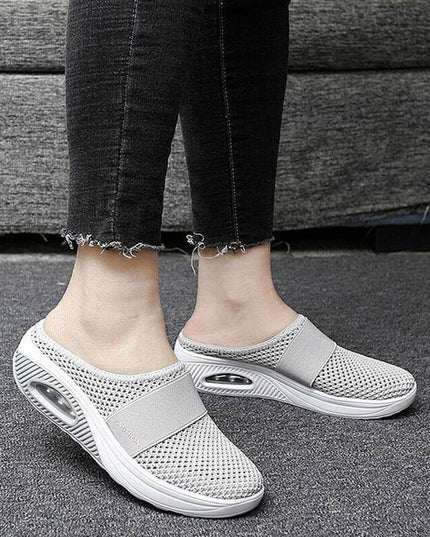 Libiyi Women Daily Fly Knit Fabric Summer Air Cushion Mule Slippers - Libiyi