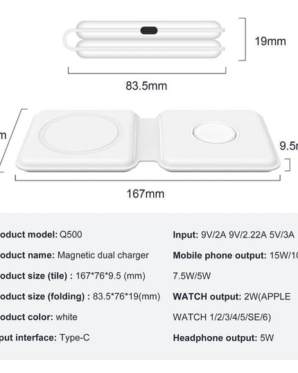 15W Qi Wireless Magnetic 2 in 1 Foldable Fast Charger for iPhone 12 11 Airpods Apple Watch - Libiyi