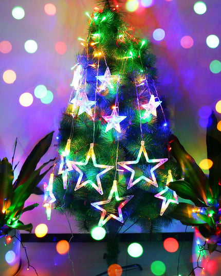 LED Star Curtain Lights 12 Stars 8 Modes Christmas String Lights - Libiyi